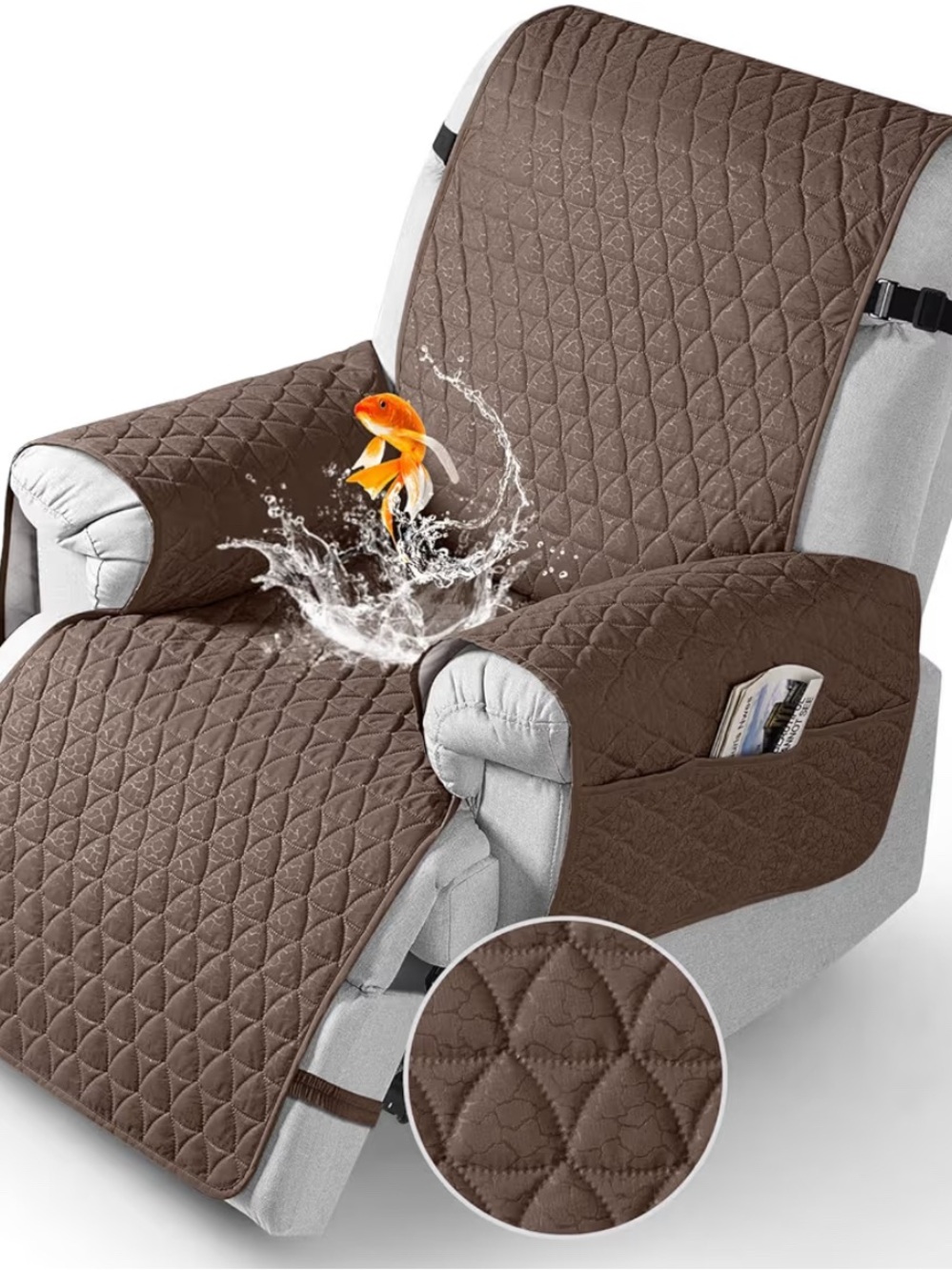 Quilted Recliner Protector Cover - Brown